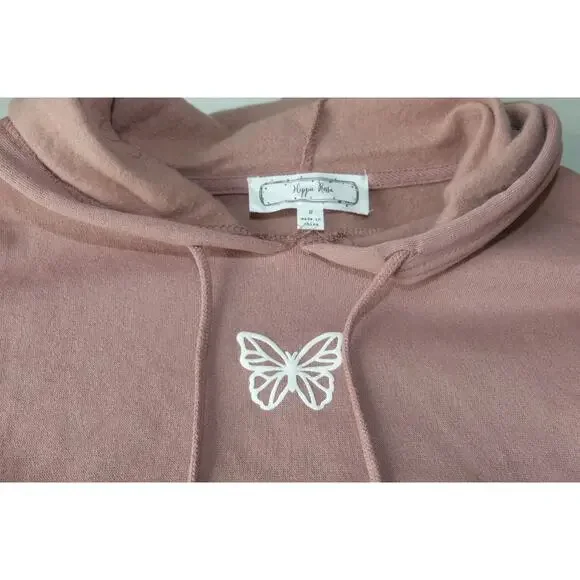 Hippie Rose Juniors Cropped Graphic Hoodie Size Small Mauve NWT Butterfly - Picture 2 of 7